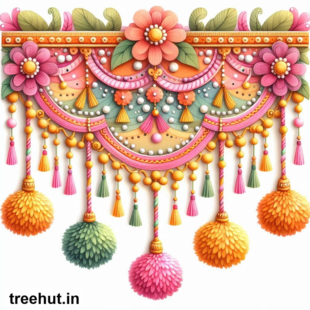 Free Colorful Toran Accent Cutout for Wall Hanging Decoration, Printables for Diwali, Navratri, Indian Festivals DIY Hindu Crafts