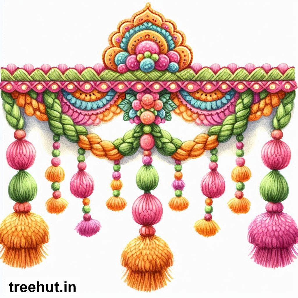 Free Colorful Toran Accent Cutout for Wall Hanging Decoration, Printables for Diwali, Navratri, Indian Festivals DIY Hindu Crafts