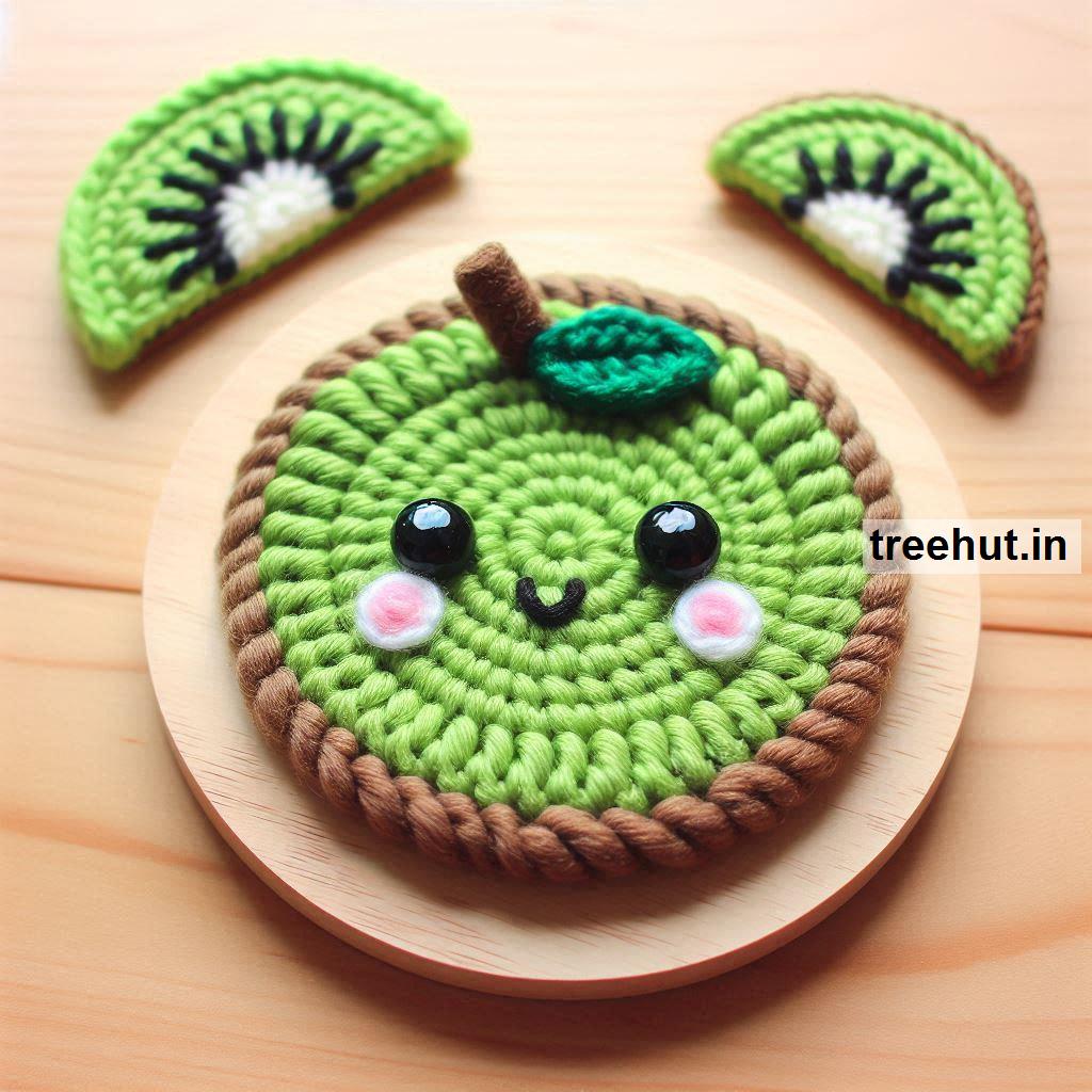 Kiwi fruit Crochet Coaster Ideas and how to make kiwi crochet coaster