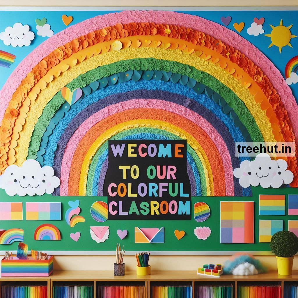 Rainbow Bulletin Board Ideas, Door Decor, Hallway Display and Weather Classroom Games and Activities in Elementary School