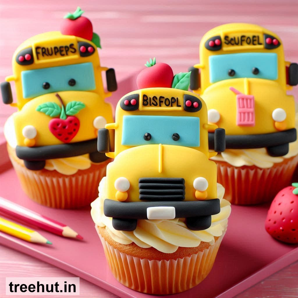 School Bus Cupcake Decoration Ideas for Cafe, Party Cupcake Ideas, Mini Cake Ideas