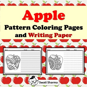 Apple Pattern Coloring Pages and Writing Paper