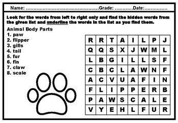 Kindergarten Life Science, Vocabulary, Word Search Worksheets