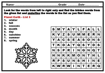 Kindergarten Science, Space Science, Vocabulary, Word Search Worksheets