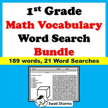 1st Grade, Math Vocabulary, Word Search Worksheets, Bundle