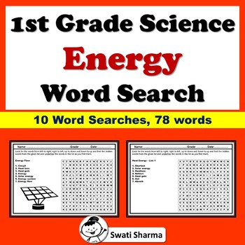 1st Grade Science, Energy, Word Search Worksheets