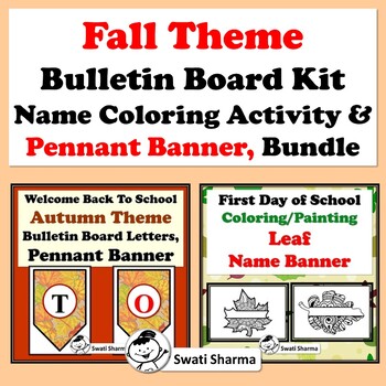 Fall Theme Bulletin Board Kit, Name Coloring Activity & Pennant Banner, Bundle