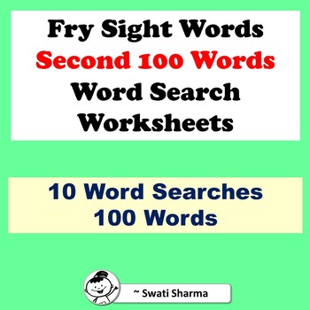 Fry Sight Words, Second 100 Words, Word Search Worksheets