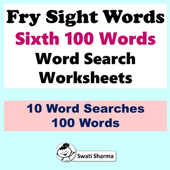 Fry Sight Words, Sixth 100 Words, Word search Worksheets