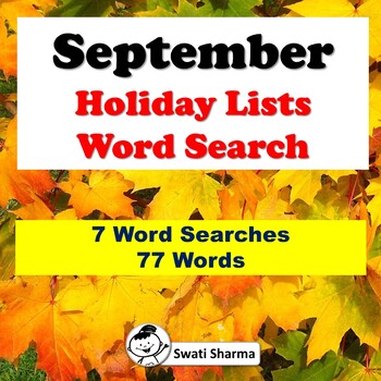 September Holiday Lists, Word Search Worksheets