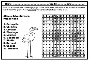 5th Grade Literature, Word Search Worksheets, No Prep Sub Plan