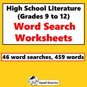 High School Literature, Word Search Worksheets
