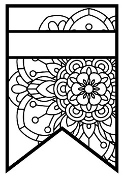 Pennant Bulletin Board Name Banner, Mandala Style, Pattern Coloring, Set 6