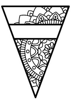 Pennant Bulletin Board Name Banner, Mandala Style, Pattern Coloring, Set 10