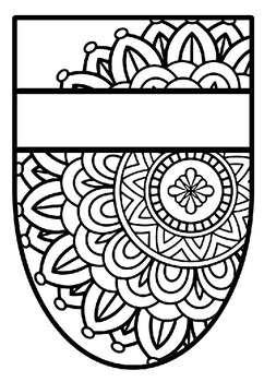 Pennant Bulletin Board Name Banner, Mandala Style, Pattern Coloring, Set 16