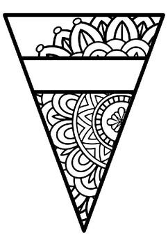 Pennant Bulletin Board Name Banner, Mandala Style, Pattern Coloring, Set 17