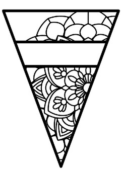 Art Sub Plan, Name Banner, Pattern Coloring Pennant, Mandala Style, Set 24