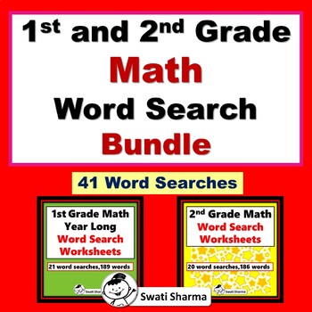1st and 2nd Grade Math Word Search, Year long, No Prep Bundle
