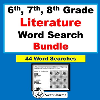 6th, 7th, 8th Grade Literature Vocabulary, Year Long, Word Search Bundle