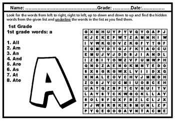 1st Grade, Spelling Words, Word Search Worksheets, Year Long No Prep Sub Plans