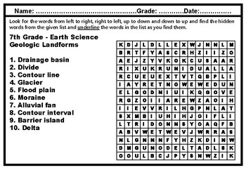 7th Grade, Year Long Science, Word Search Worksheets, Science Sub Plans