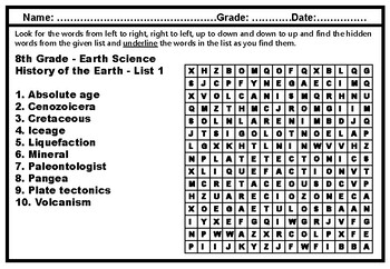 8th Grade Year Long Science, Word Search Worksheets, Science Sub Plans
