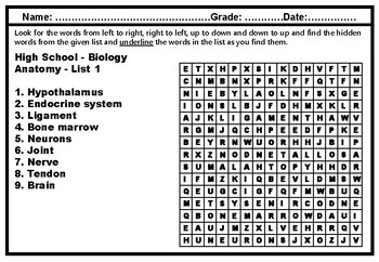 High School Science Year Long Word Search Worksheets Science Vocabulary Sub Plan