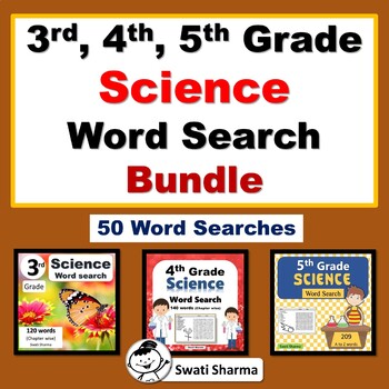 3rd, 4th, 5th Grade Science Word Search Bundle, Year Long Science Vocabulary