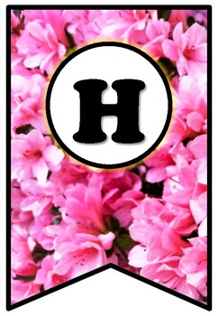 Pink Flowers, Pennant Banner Bulletin Board Letters, Spring Alphabet Theme Decor