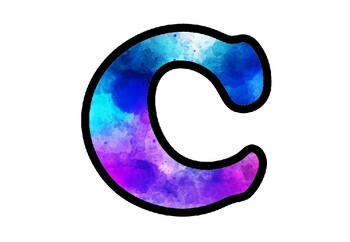 Water Color Style Blue and Magenta Bulletin Board Letters, Numbers and Symbols