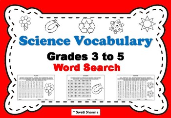 Science Vocabulary Word Search For Grades 3 to 5, No Prep Sub Plan