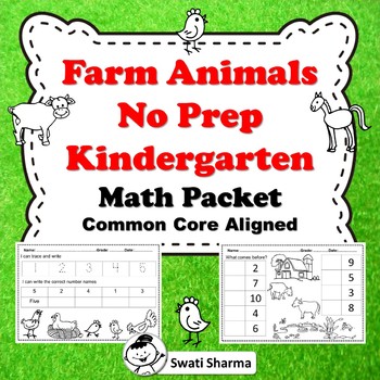 Farm Animals No Prep Kindergarten Math Packet