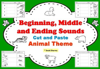 Beginning, Middle and Ending Sounds Cut and Paste Animal Theme