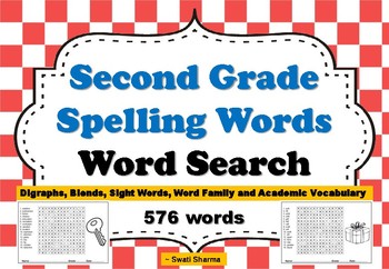Second Grade Year Long, Spelling Words, Word Search Worksheets