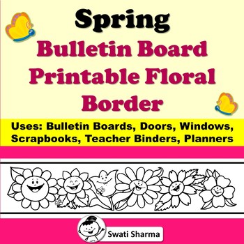 Spring Bulletin Board Happy Flowers Printable Border for Coloring